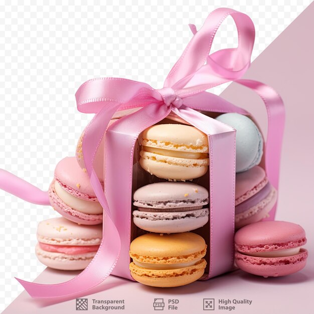 PSD macarones franceses de colores en una caja de regalos