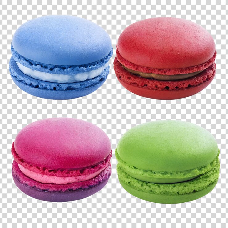PSD macarrones de colores sobre un fondo transparente