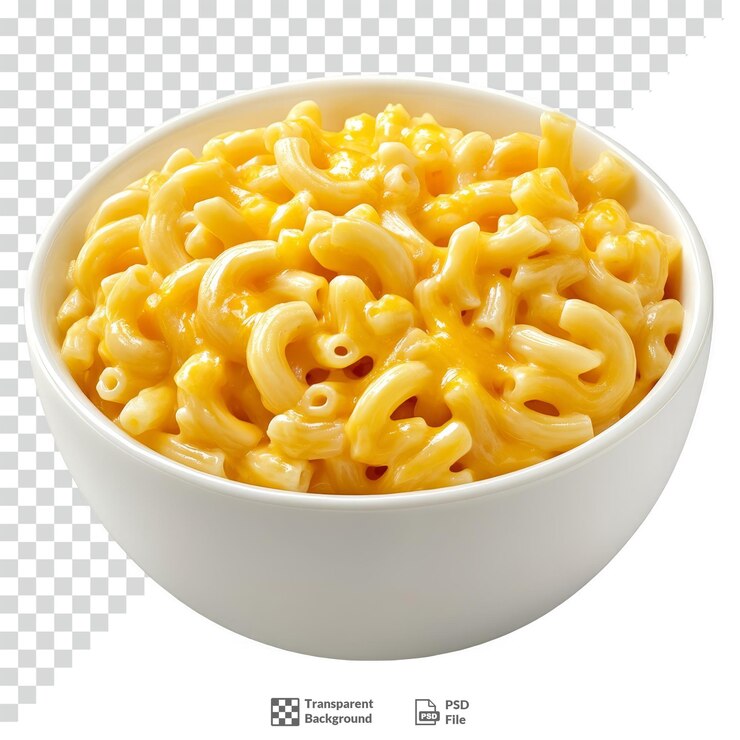 PSD macarrones y queso en un cuenco de fondo transparente