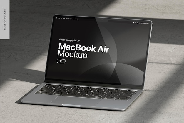 MacBook Air auf Betonboden-Mockup Seitenansicht