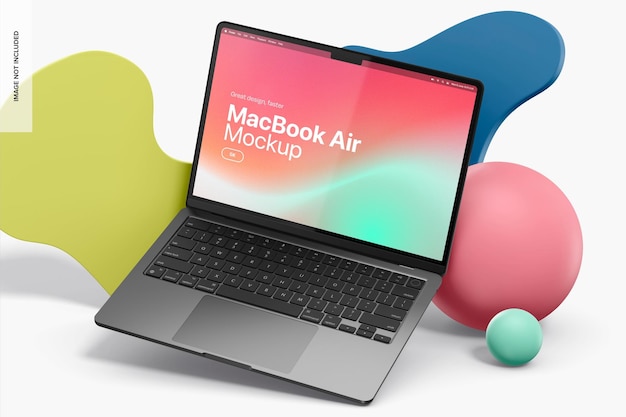 MacBook Air com formas dinâmicas Mockup Perspectiva