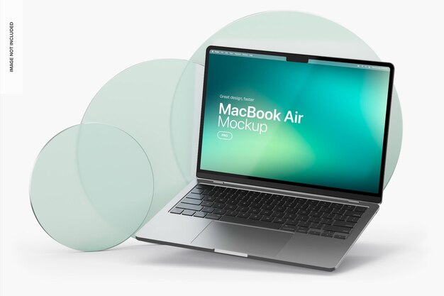 MacBook Air com pano de fundo de acrílico Mockup Perspectiva