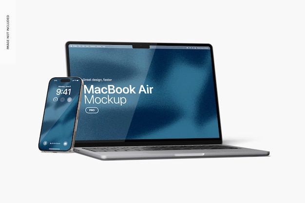 Macbook air y el iphone 15 pro mockup