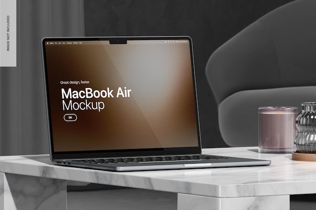 MacBook Air con maquillaje de mesa de mármol Vista izquierda 02