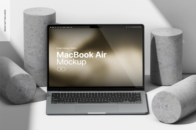 MacBook Air mit Betonzylindern Mockup Frontansicht