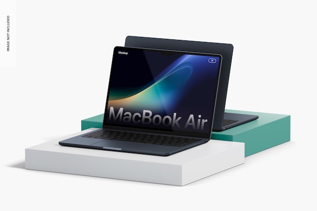 PSD macbook air no pódio mockup vista dianteira e traseira