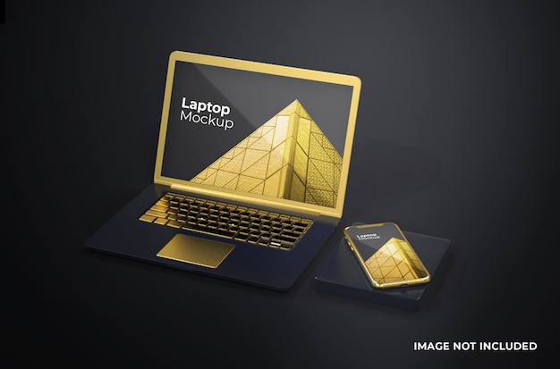 Macbook pro dourado com maquete de smartphone