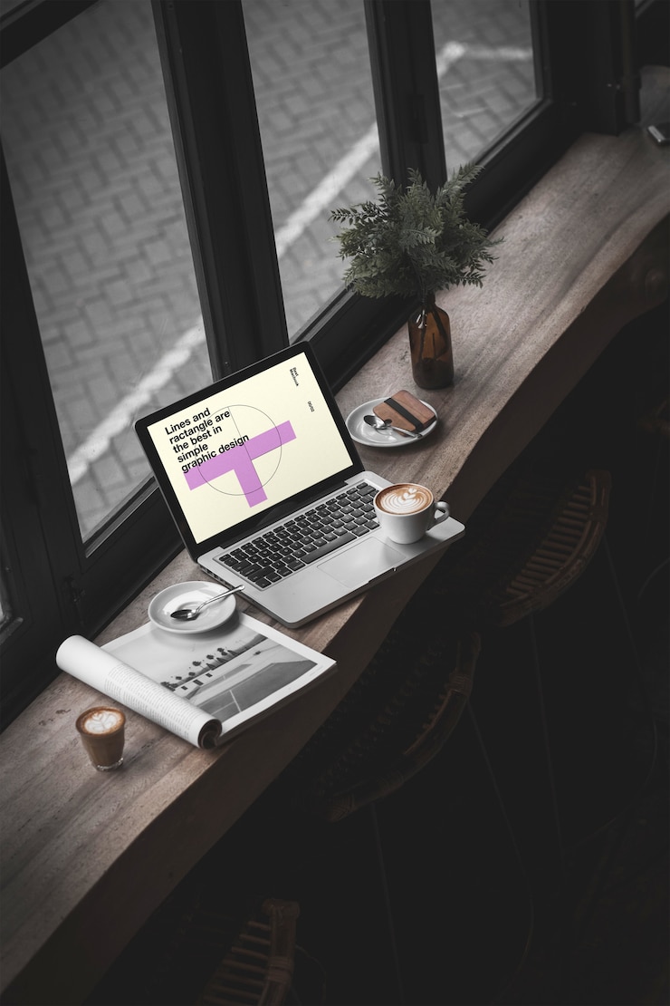PSD macbook pro in cafe mockup