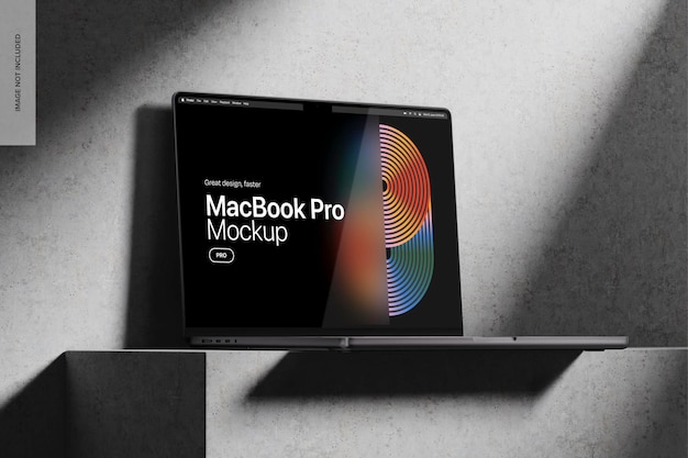 Macbook pro en el modelo de hormigón vista derecha