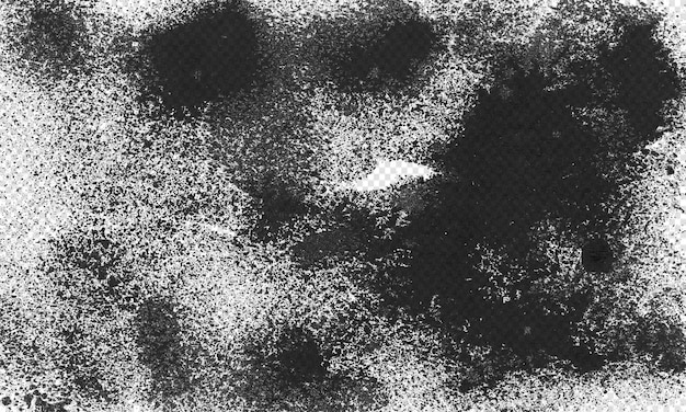 Macchie di vernice nera spruzzano texture su sfondo trasparente