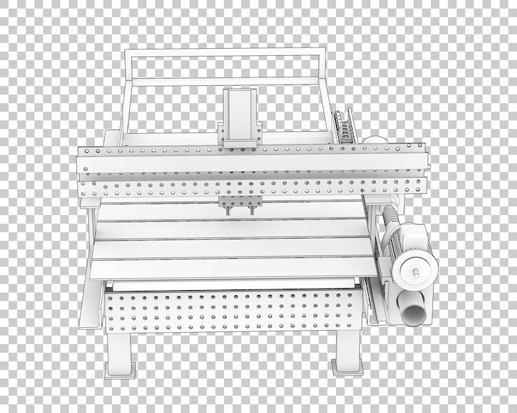 PSD macchina cnc isolata su sfondo trasparente 3d rendering illustrazione