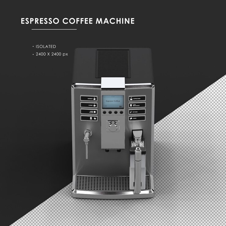PSD macchina da caffè espesso isolata dalla vista frontale superiore