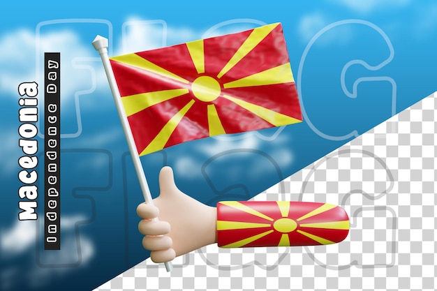 Macédoine Agitant Le Drapeau En Tenant La Main Ou Le Drapeau Macédonien En Tenant La Main