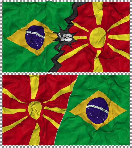 Macédoine du Nord contre le Brésil Half Combined Flag Cloth Bump Texture Rendering 3D