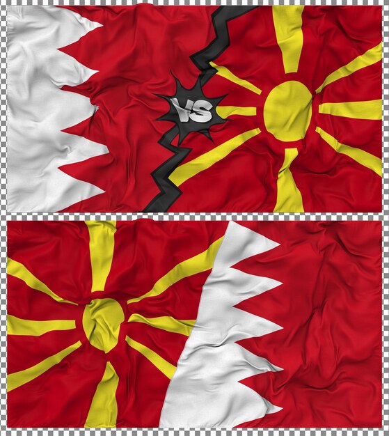 Macedonia del Nord contro Bahrein Mezz'altra bandiera combinata Tessuto Bump Texture Rendering 3D
