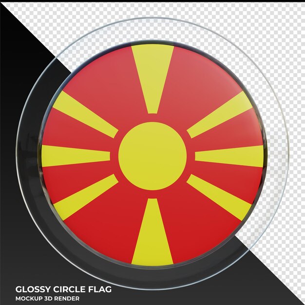 Macedonia del norte Bandera de círculo brillante con textura 3d realista