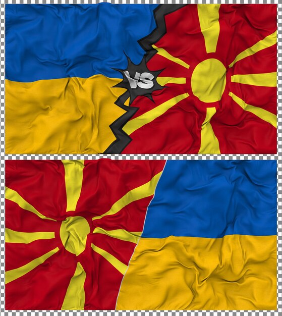 Macedonia del Norte contra Ucrania Media bandera combinada con textura 3D de la tela