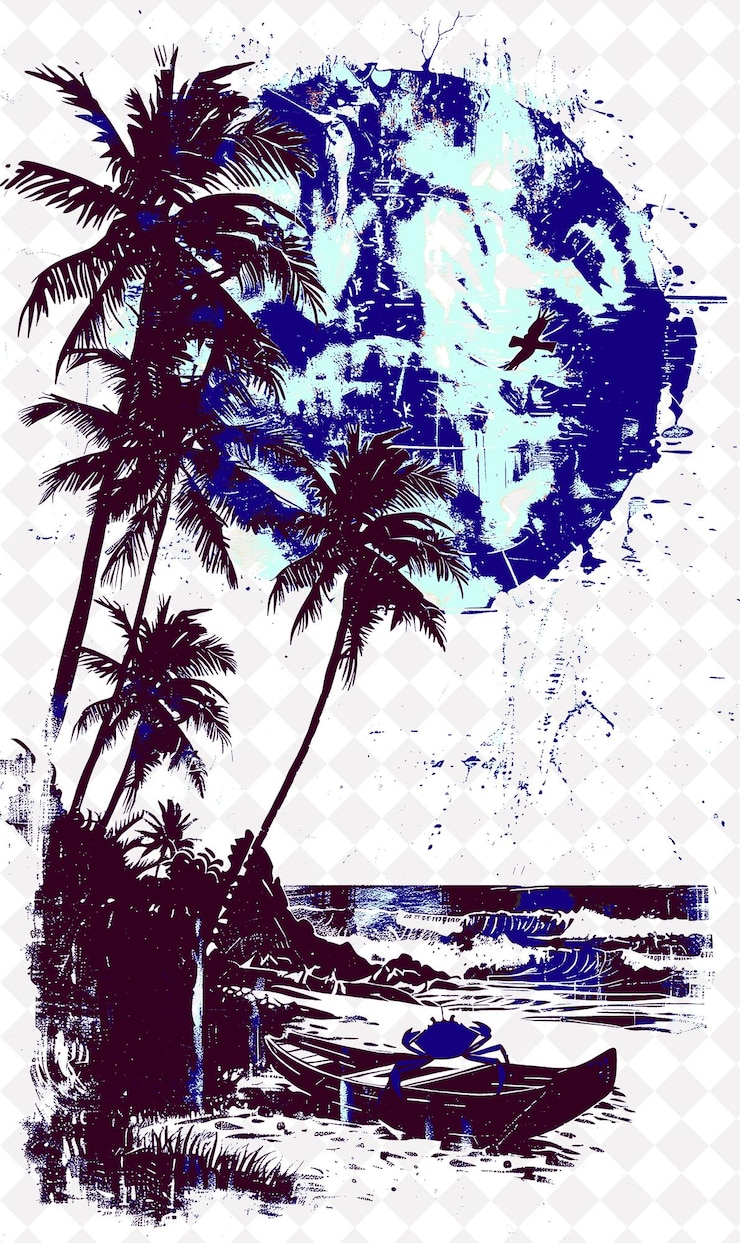 PSD macei escena costera con una balsa jangada y cangrejo rojo de playa escena y cultura de brasil ilustraciones