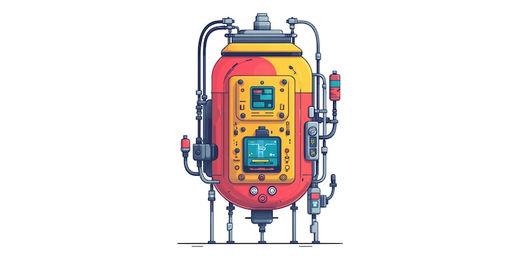 PSD machine industrielle colorée avec des jauges isolées sur un fond transparent