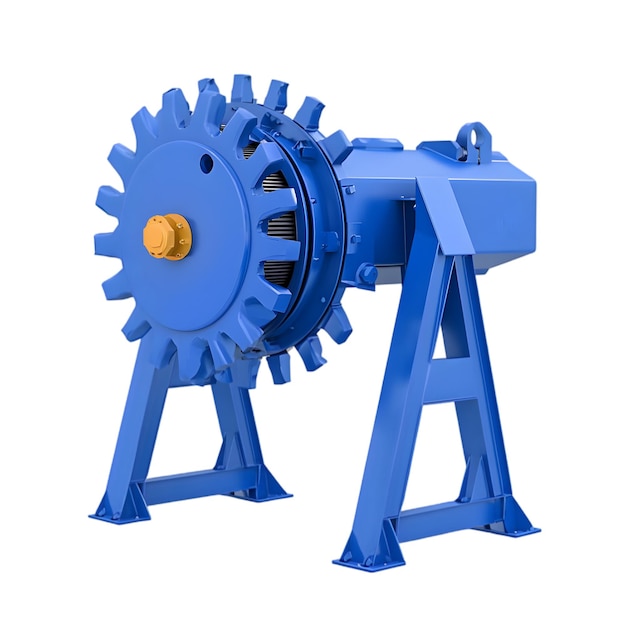 Machine de séparation d'eau à roue industrielle bleue isolée sur blanc