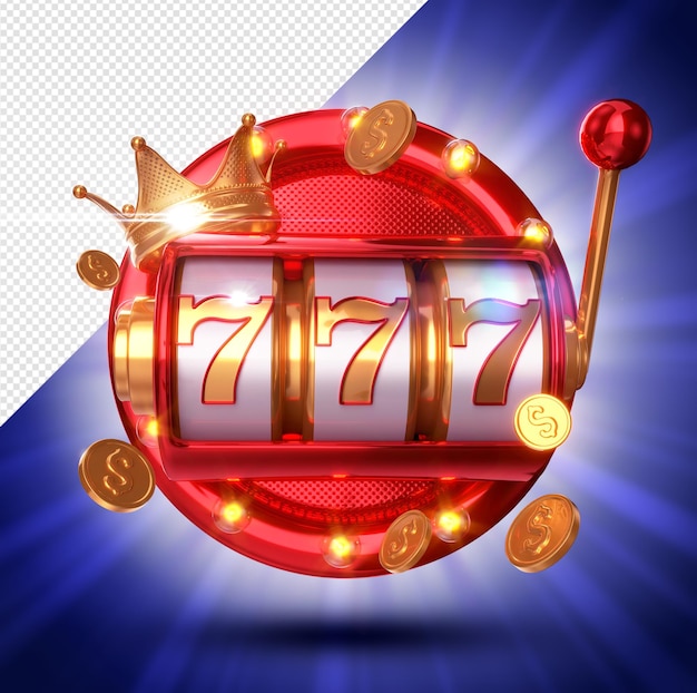 La machine à sous rouge avec couronne et pièces d'or
