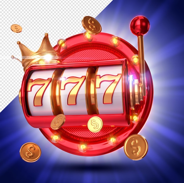 La machine à sous rouge avec couronne et pièces d'or