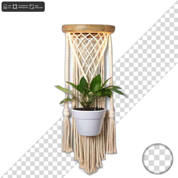 PSD macrame colgado en la pared con una planta