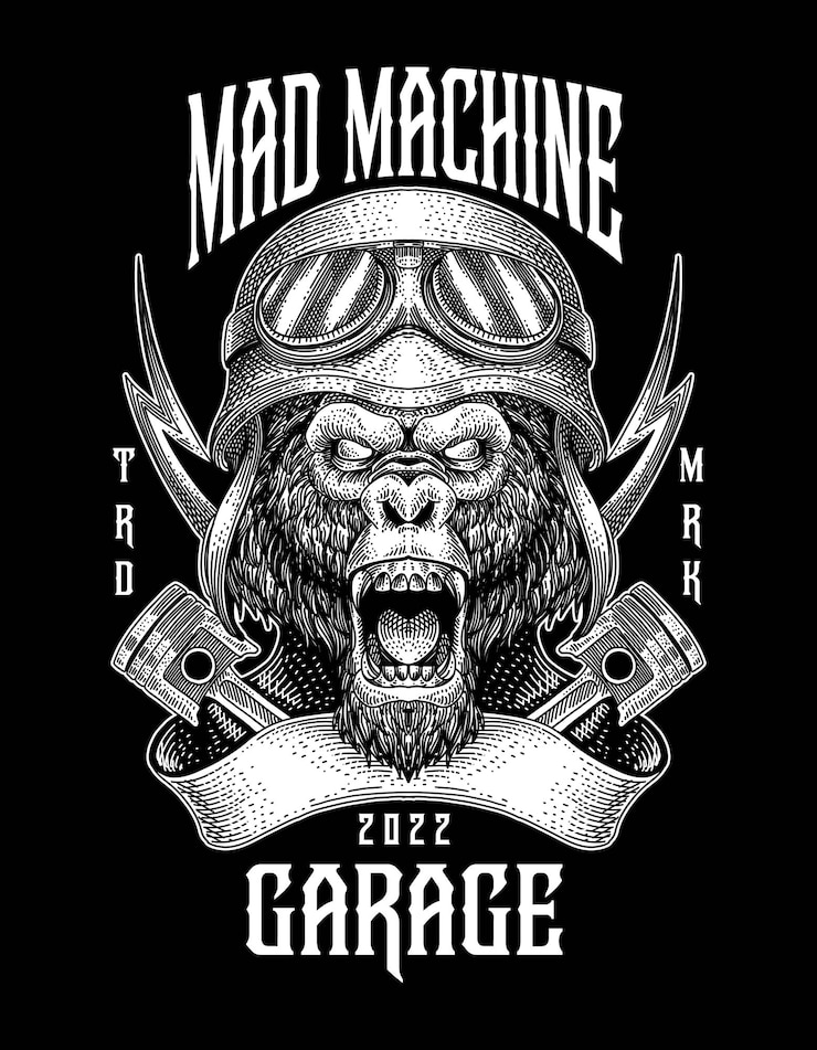PSD mad kong machine illustration logo