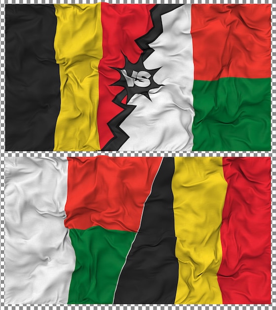 Madagascar contra Bélgica Media bandera combinada con textura 3D de la tela
