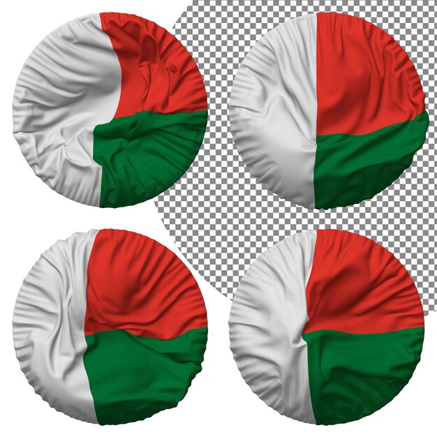 Madagascar Flag Round Shape Isolated Different Waving Style Bump Texture 3D Rendering