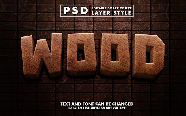 PSD madera 3d efecto de texto realista premium psd