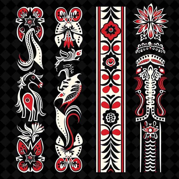 PSD madera pintada a mano con motivos suecos líneas fronterizas diseño dec png collajes de arte colecciones