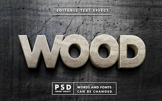 Madera realista efecto de texto 3d premium psd