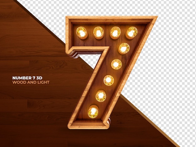 Madera de render 3d número 7 con luces realistas