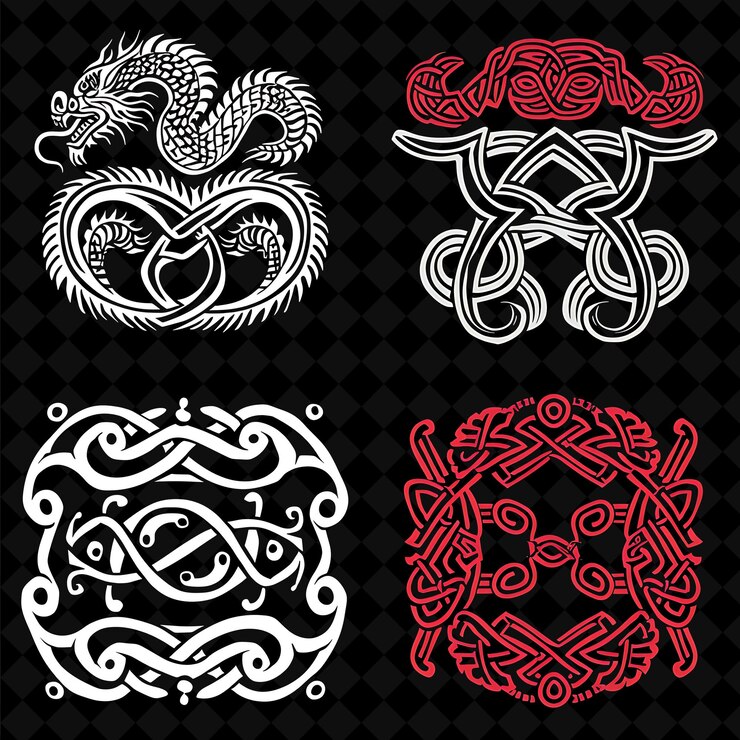 PSD madera tallada con líneas fronterizas vikingas noruegas diseño de anuncios collaje de colecciones de arte de png