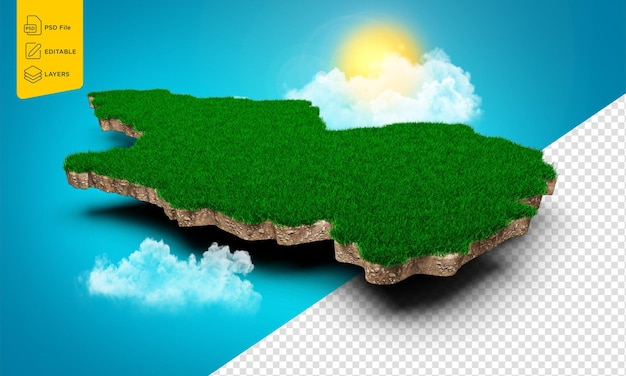 Madina-Karte Boden Geologie Land Querschnitt mit grünem Gras und Fels Boden Textur 3D-Illustration