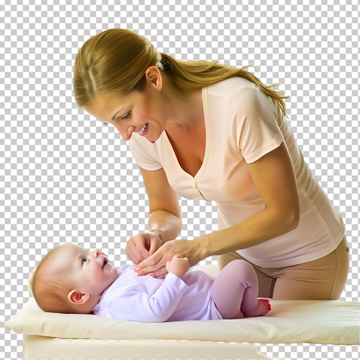 PSD madre cambiando el pañal del bebé