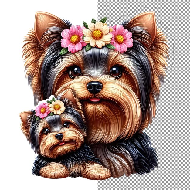 PSD madre e hijo de perro de enlace floral en pegatina de flores