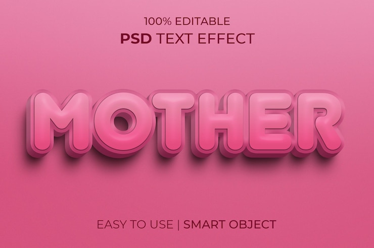 PSD madre editable efecto de texto 3d rosa