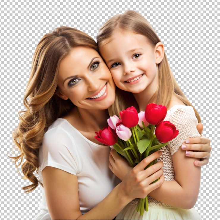 PSD madre y hija encantadoras amor por la madre aislado en fondo transparente