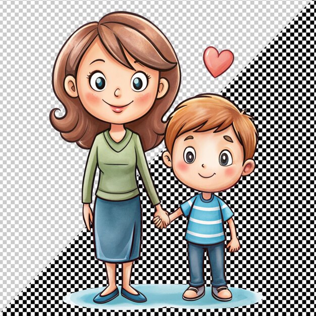 PSD madre y hijo de dibujos animados vector en fondo transparente