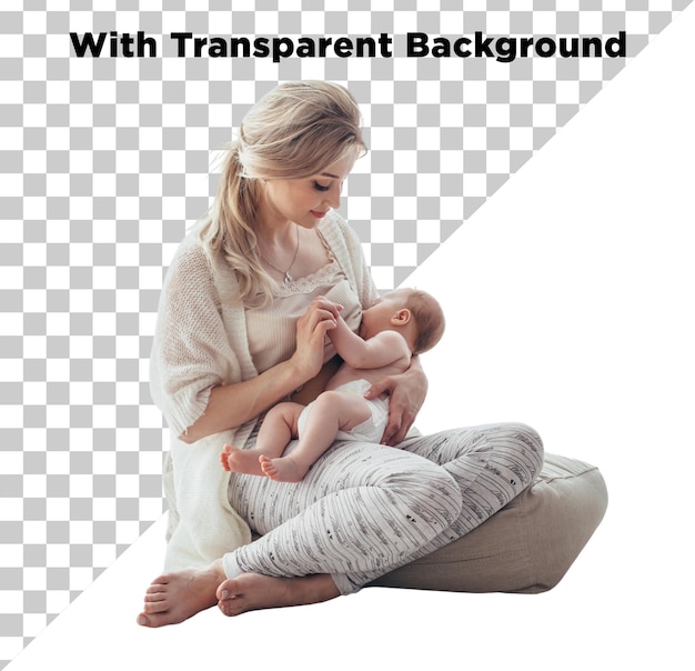 Mãe amamentando bebê PNG PSD isolado em fundo transparente