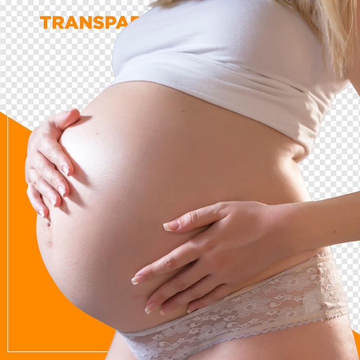 PSD mãe grávida tocando a barriga com fundo transparente
