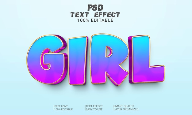 Mädchen 3d texteffekt psd-datei