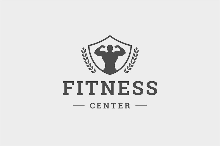 PSD männer-bodybuilder-silhouette heraldisch-schild fitness-center minimalistische logo-design-vorlage