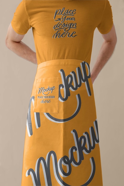 Männlicher Kellner mit Schürzendesign-Mock-up