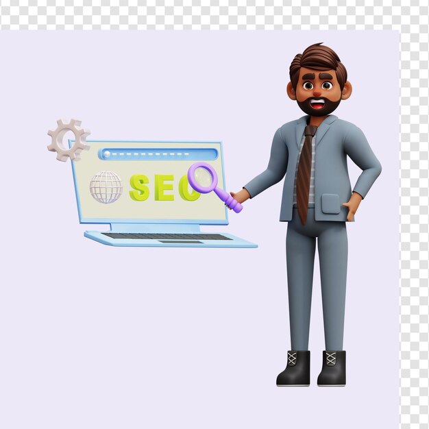 PSD männlicher seo-entwickler 3d-illustration