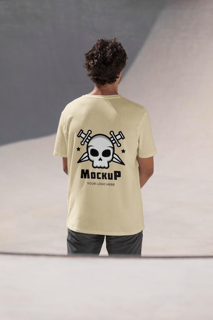 PSD männlicher skateboarder mit mock-up-t-shirt
