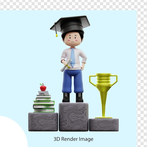 PSD männlicher student auf dem podium 3d-rendering