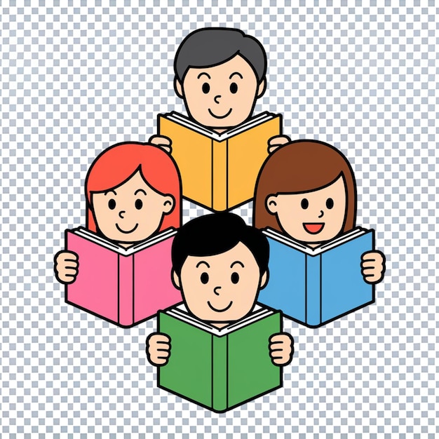 Männlicher und weiblicher Cartoon, der das Buch liest